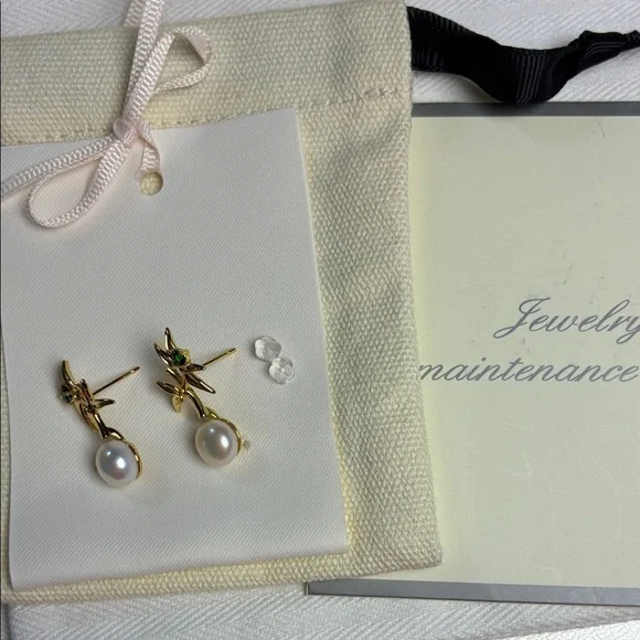 Gold Leaf Pearl Drop Earrings |Sterling Silver Posts | Christmas Gift for Her - Picture 6 of 6